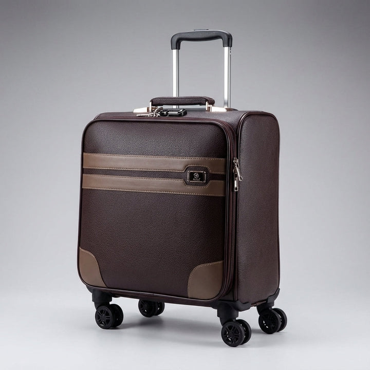 Stijlvolle compacte trolley met robuuste behuizing en stille zwenkwielen, ideaal als cabinebagage.