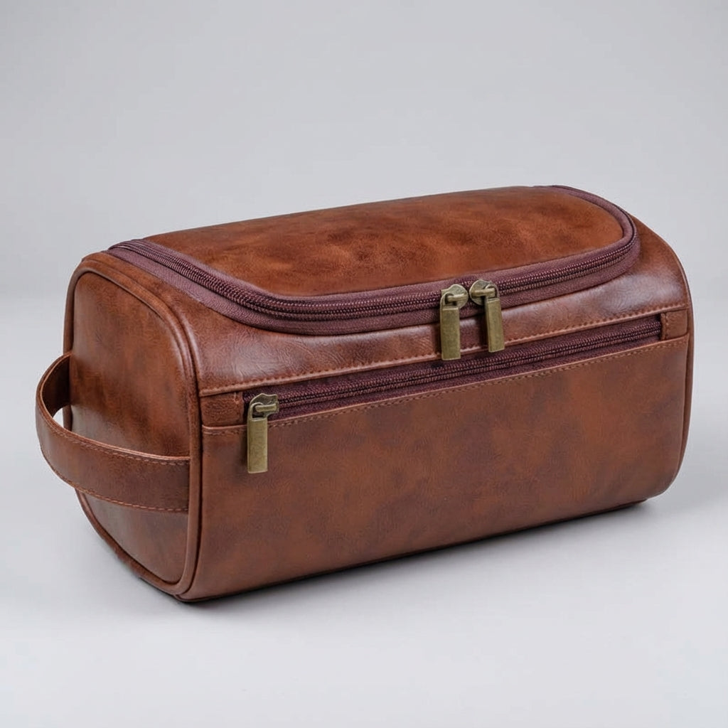 Compacte Toilevo reistas op koffer, essentieel reisaccessoire voor georganiseerde vakanties.