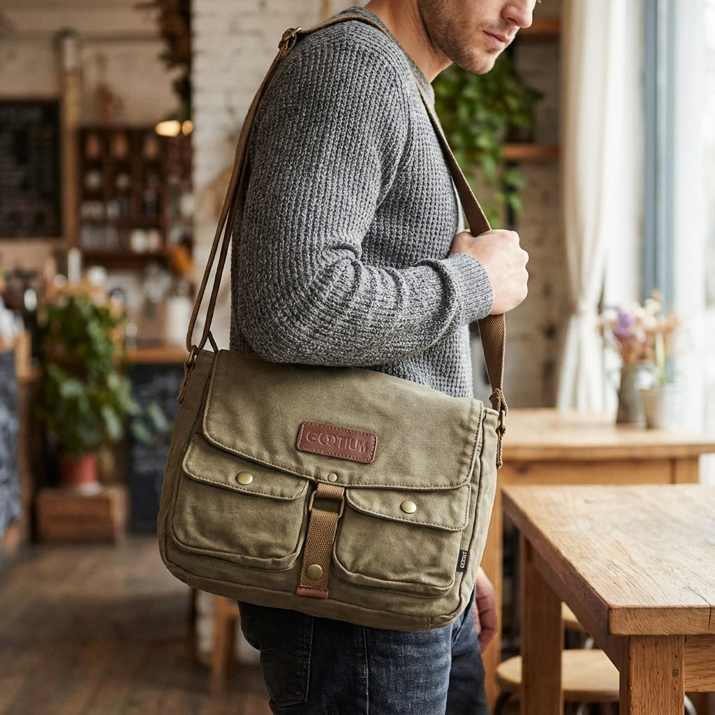 Compacte unisex vintage crossbody tas van duurzaam canvas, ideaal voor dagelijks gebruik of reizen.