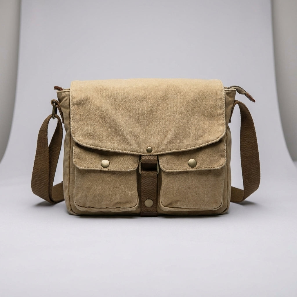 Binnenzijde van de vintage crossbody tas, toont compacte opbergruimte voor dagelijkse benodigdheden.