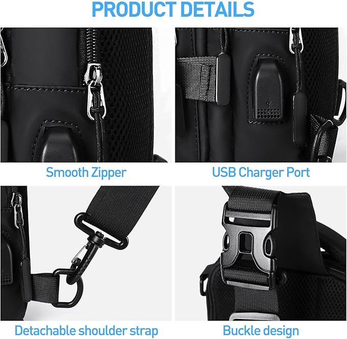 Zwarte compacte UrbanLite crossbody rugzak met verstelbare schouderband voor comfort.