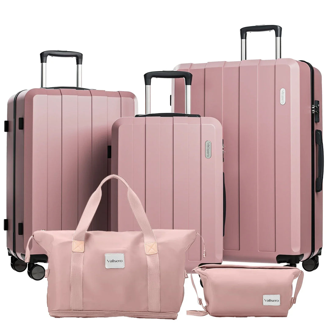 Complete 5-in-1 hartschalen kofferset Barcelona Explorer. Duurzame zwarte en roze reiskoffers voor elke reis.