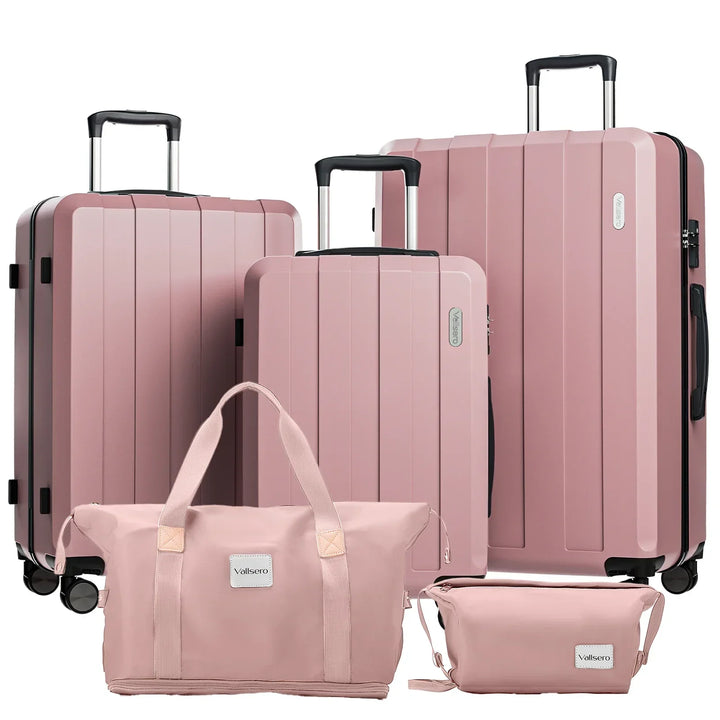 Complete 5-in-1 hartschalen kofferset Barcelona Explorer. Duurzame zwarte en roze reiskoffers voor elke reis.