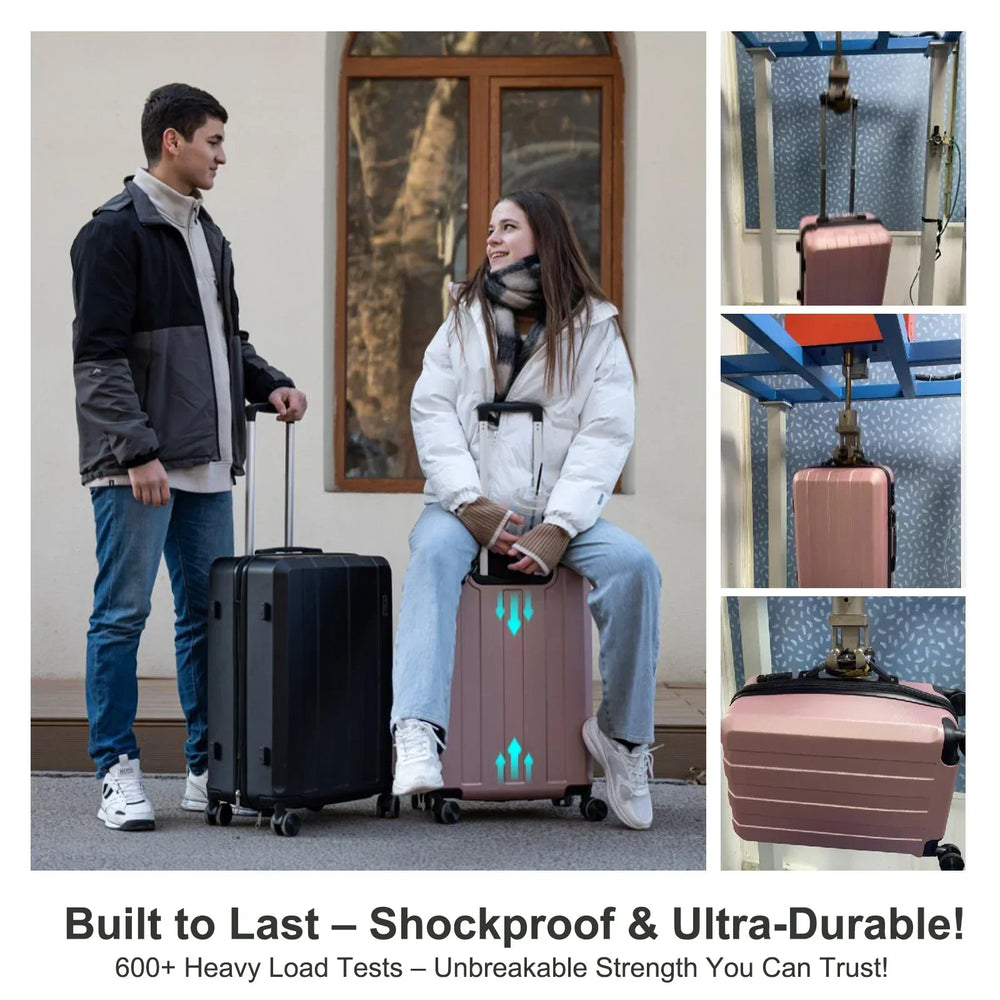 Zwarte hartschalen reiskoffer met TSA-slot en 360° spinnerwielen uit de 5-delige Barcelona Explorer set.