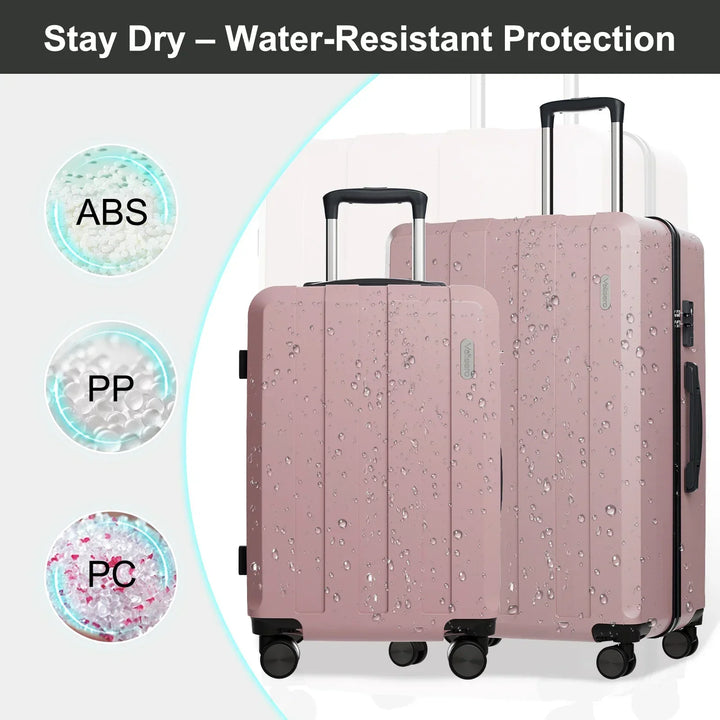 Roze hartschalen make-uptas en reistas als onderdeel van de 5-in-1 Barcelona Explorer bagageset.
