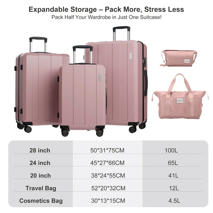 Stijlvolle roze en zwarte hartschalen reiskofferset voor duurzame en veilige bagage tijdens reizen.