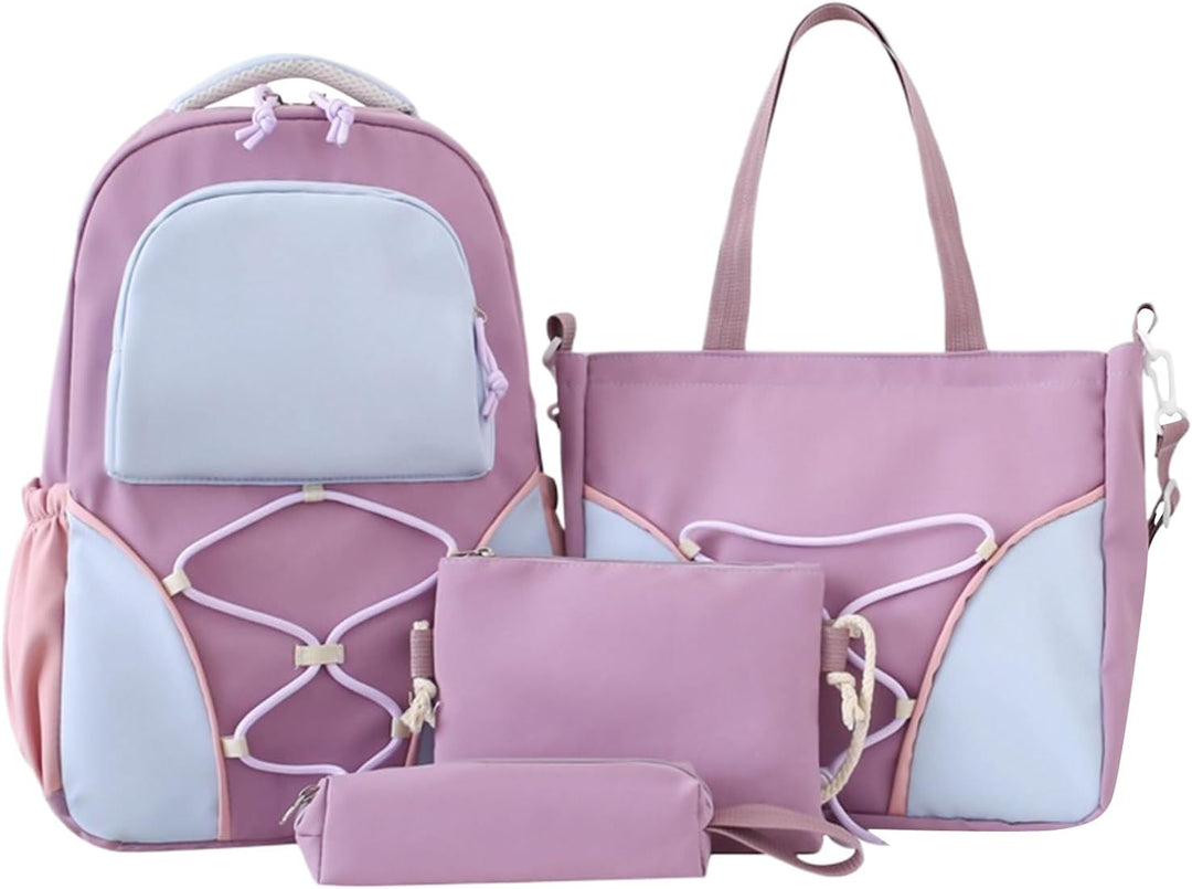 Praktische unisex rugzak set voor school en vrije tijd, inclusief handige opbergtassen en pennenetui.