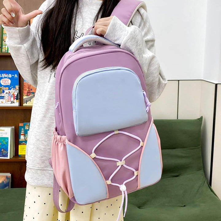 Nivora schoolset in trendy kleuren paars/blauw. Grote rugzak, pennenetui & lunchtas voor een georganiseerde dag.