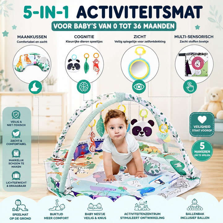 8-in-1 Baby Gym & Ballenbak | Wasbaar Speelkleed met Speeltjes