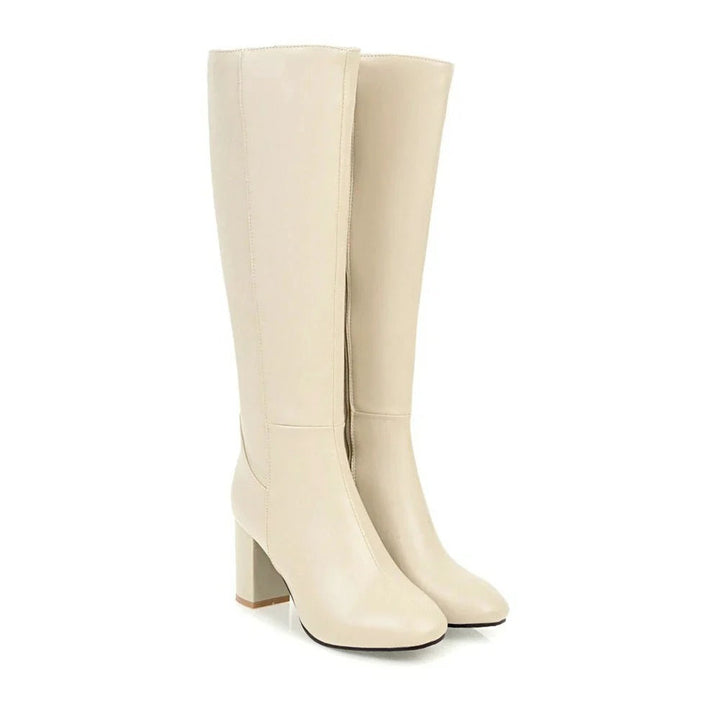 "Daisy dames kniehoge laarzen met hak, stijlvolle ritssluiting, zwarte elegante look voor dagelijks comfort en stabiliteit."