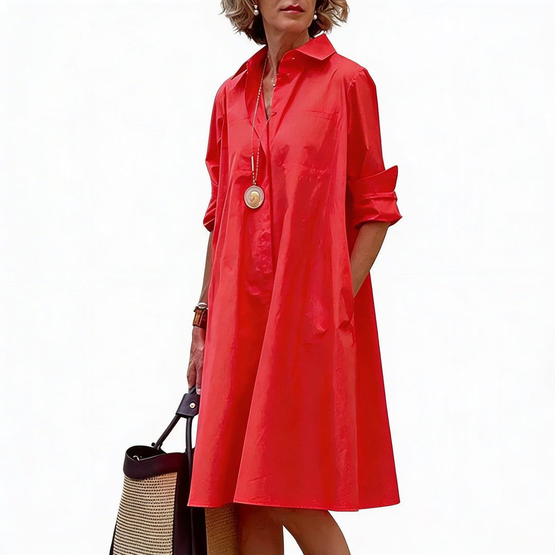 Dames A-lijn blousejurk met polokraag, perfect voor een stijlvolle en comfortabele lente-look.