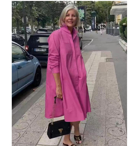 Dames A-lijn blousejurk, stijlvol en veelzijdig, met polokraag voor een moderne casual look.