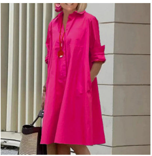Comfortabele en elegante A-lijn midi jurk voor dames, een must-have blousejurk met polokraag.