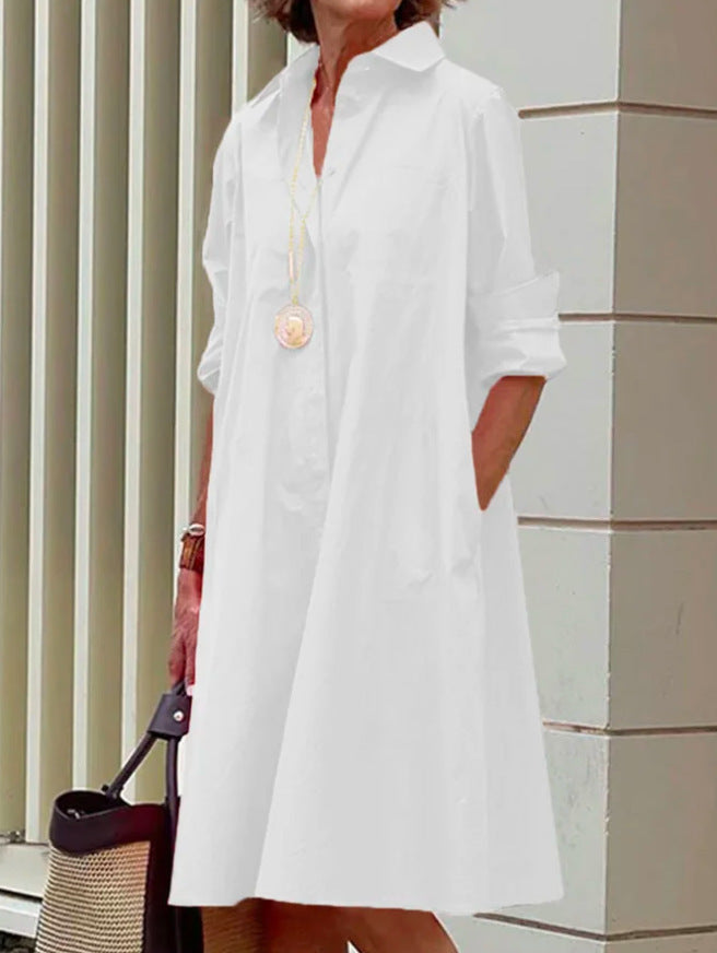 Elegante casual midi blousejurk voor dames, met flatterende A-lijn pasvorm en polokraag details.