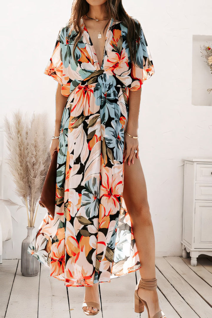 Casual elegante dames maxi jurk met A-lijn en bloemenprint, perfect voor de zomerse dagen en feesten.