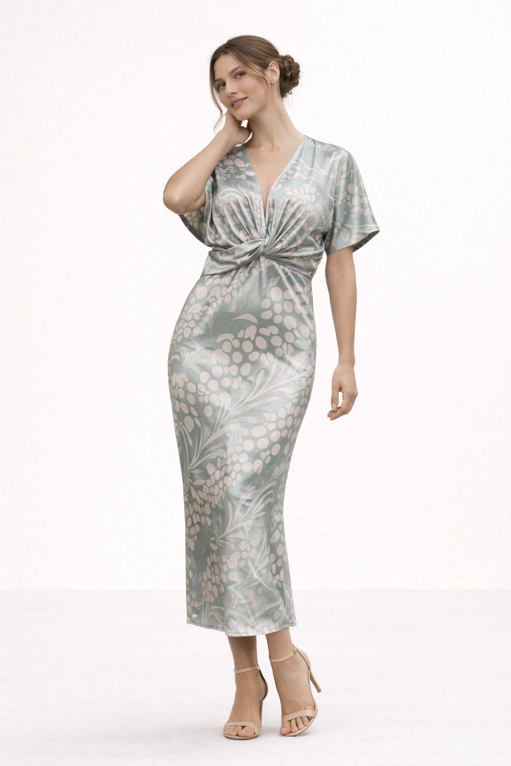 Elegante bedrukte dames midi-jurk met V-hals, comfortabel en modieus voor vakantie en vrije tijd.