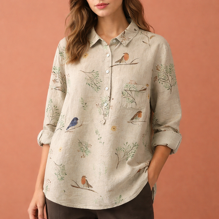 Trendy dames bloemenprint blouse met lange mouwen en kraag, een must-have voor je garderobe.
