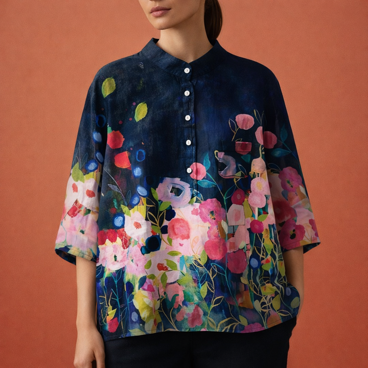 Modieuze dames bloemenprint blouse met lange mouwen en kraag, creëer een unieke lente outfit.