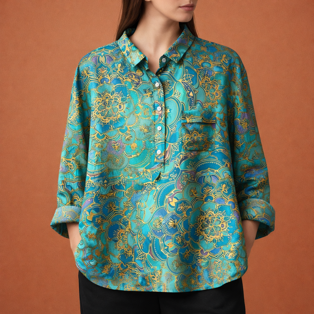 Comfortabele bloemenprint blouse voor dames met lange mouwen, kraag en veelzijdige stijl.