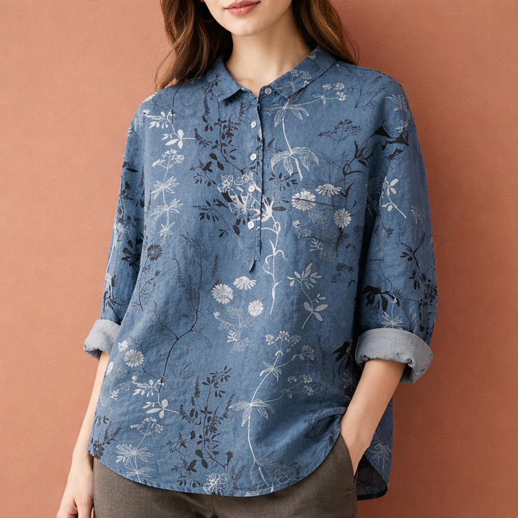 Klassieke dames bloemenprint blouse met lange mouwen en kraag voor een tijdloze look.