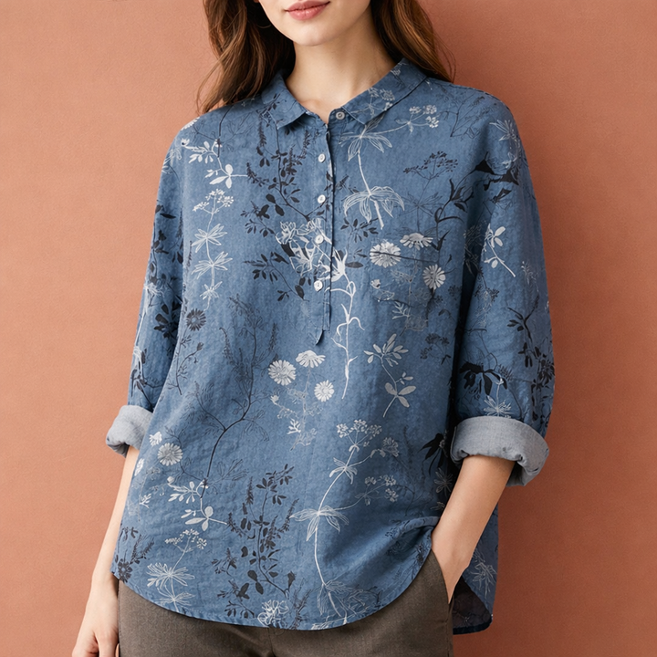 Klassieke dames bloemenprint blouse met lange mouwen en kraag voor een tijdloze look.