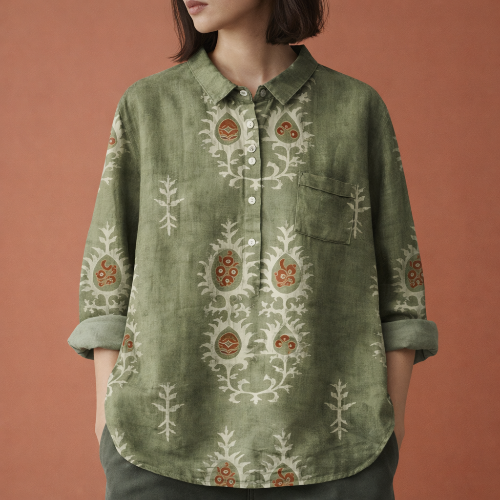 Dames bloemenprint blouse met lange mouwen en kraag, ook beschikbaar in grote maten, comfortabel en stijlvol.