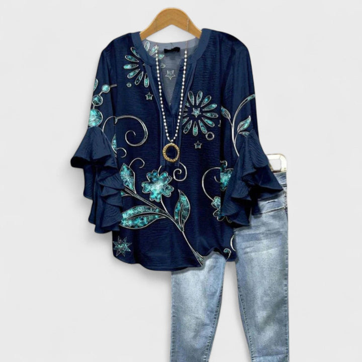 Damesblouse met V-hals, volantmouwen en een oversized pasvorm, casual chic.