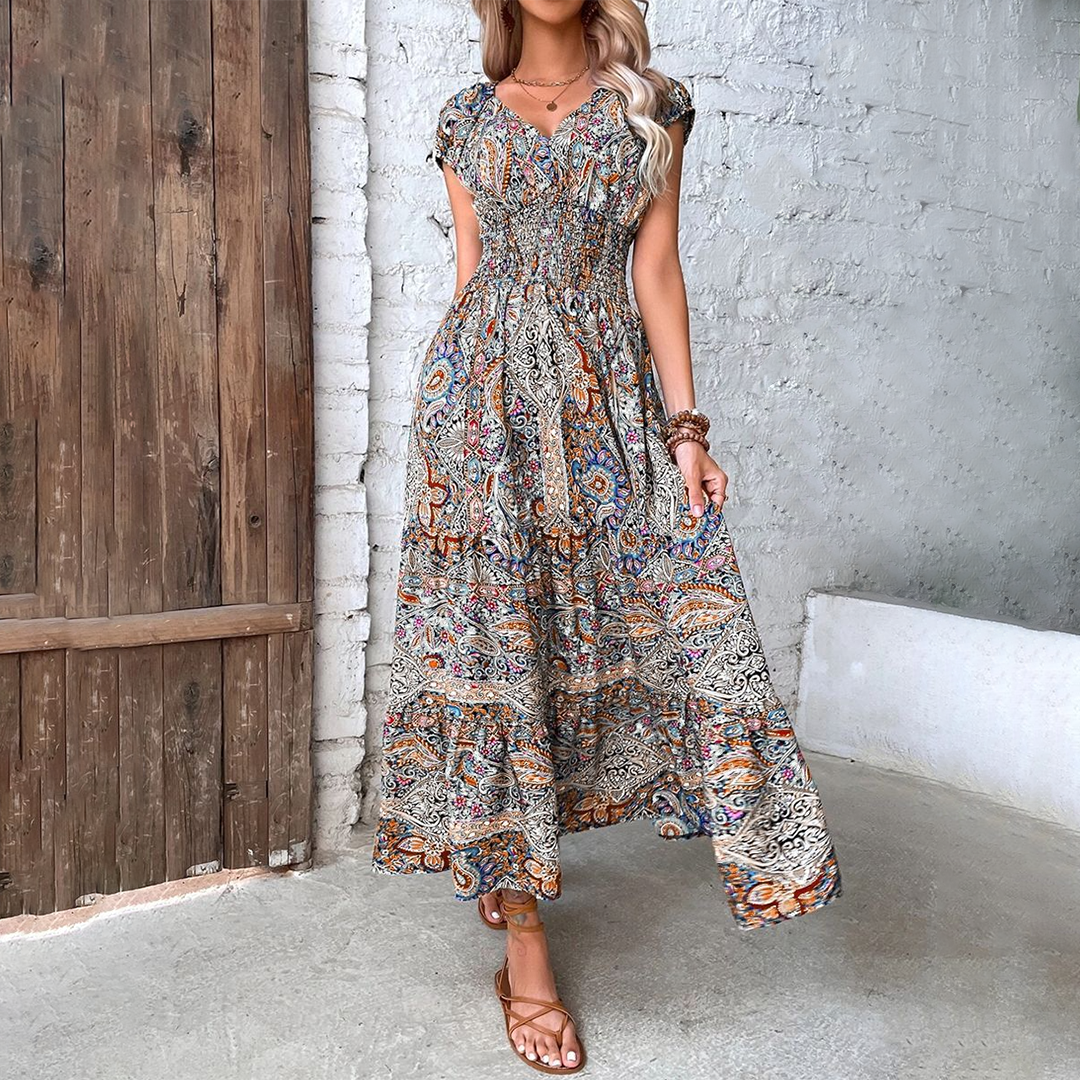 Casual boho maxi jurk voor dames, perfect als strandjurk of feestjurk in de zomer.