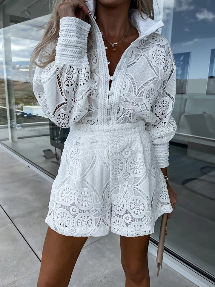 Dames boho zomerset, tweedelige outfit met comfortabele shorts en elegante top.