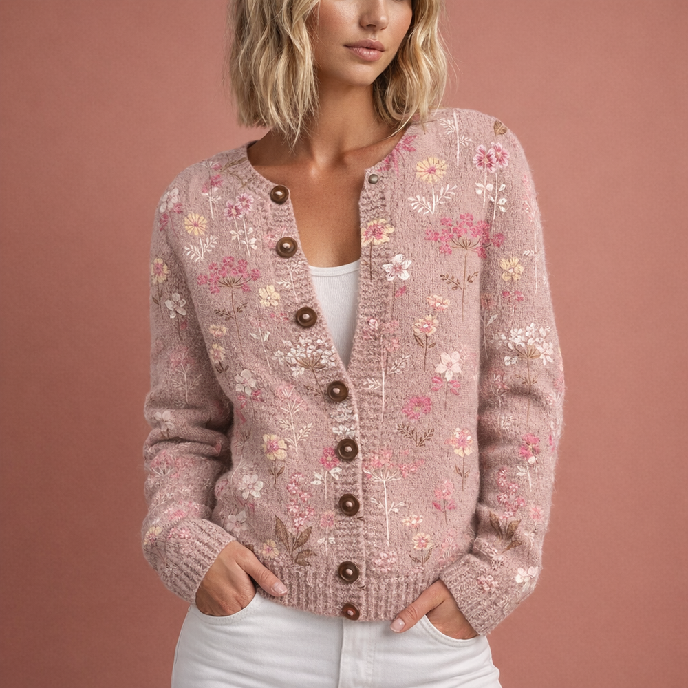 Chique damesvest met bloemenprint, modieus en warm, perfect voor casual winterdagen.
