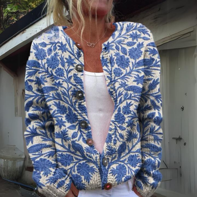 Comfortabel dames cardigan met bloemenprint voor lente, herfst en winter. Een veelzijdig en stijlvol mode-item.