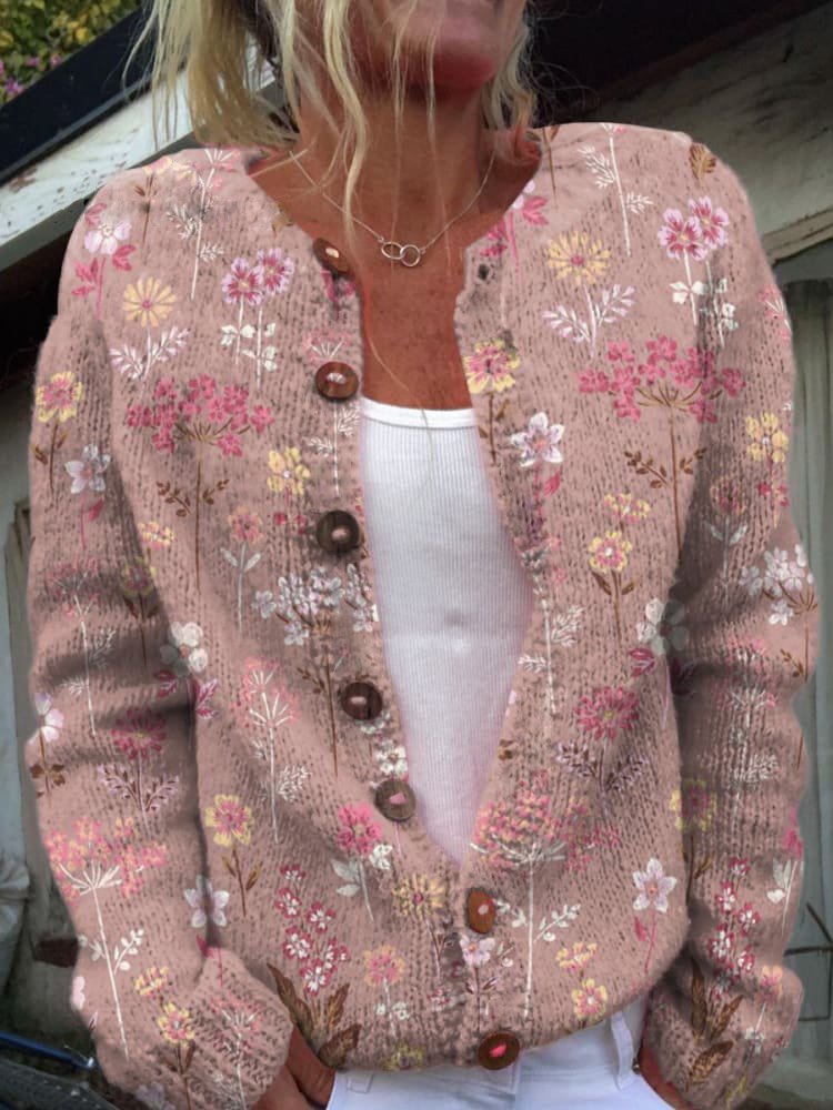 Zacht dames cardigan met bloemenprint, ideaal voor comfortabele lente- en herfstdagen. Een veelzijdig mode-item.