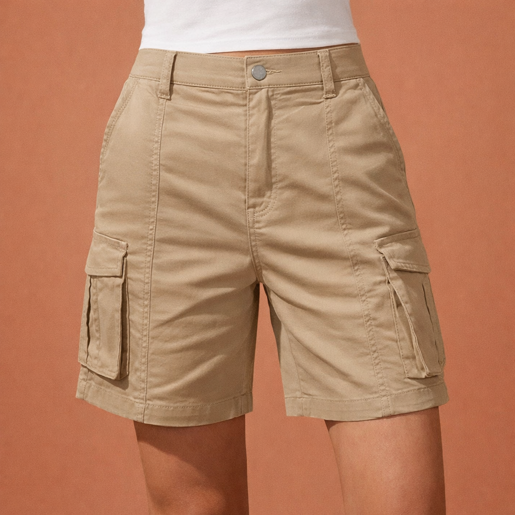 Stijlvolle dames cargo shorts, een must-have voor de zomer. Casual model met elastische taille en handige zakken.
