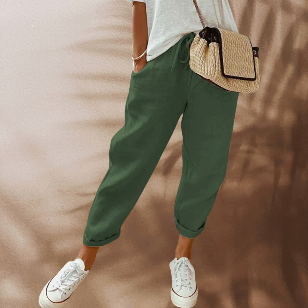Comfortabele casual damesbroek van linnenlook, perfecte pasvorm voor zomerse outfits.