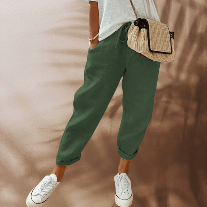 Comfortabele casual damesbroek van linnenlook, perfecte pasvorm voor zomerse outfits.