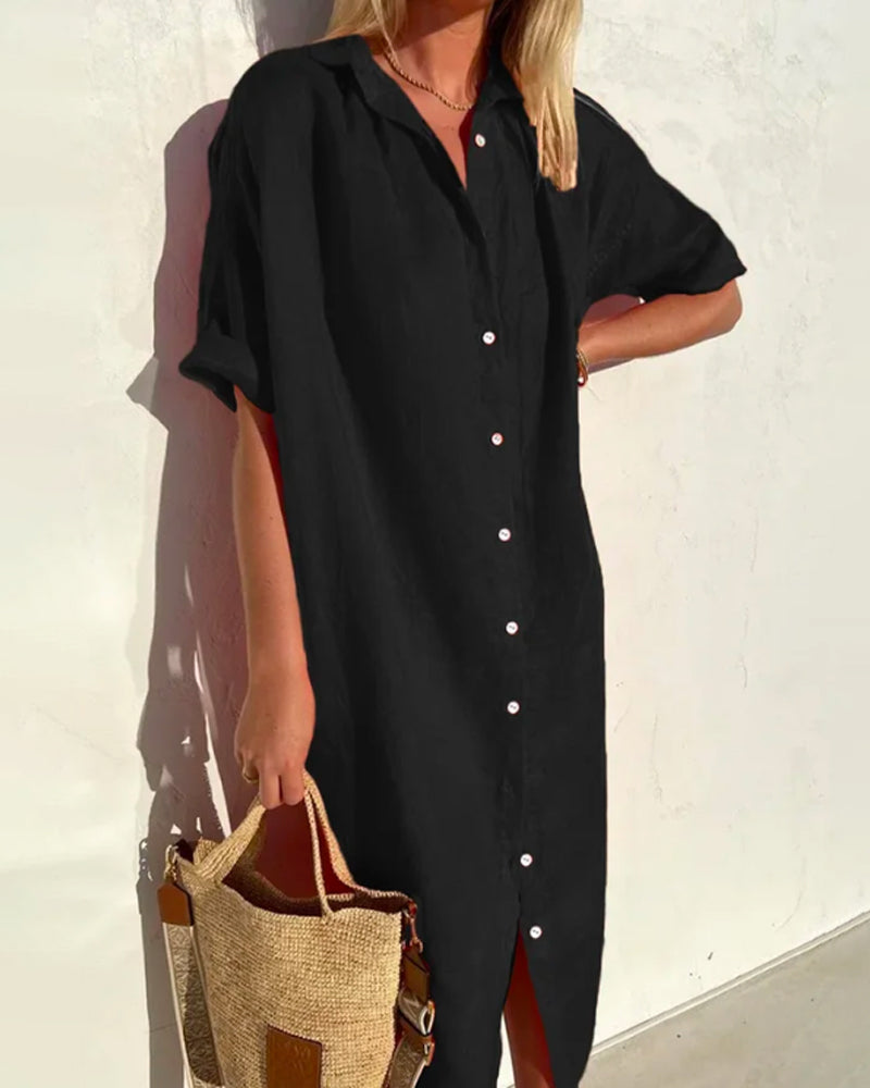 Elegante dames midi jurk, knoopjurk, ideaal voor lente en zomer. Comfortabele casual stijl.