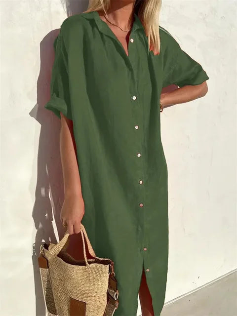 Stijlvolle casual midi blouse jurk voor dames. Comfortabele zomerjurk met flatterende pasvorm.