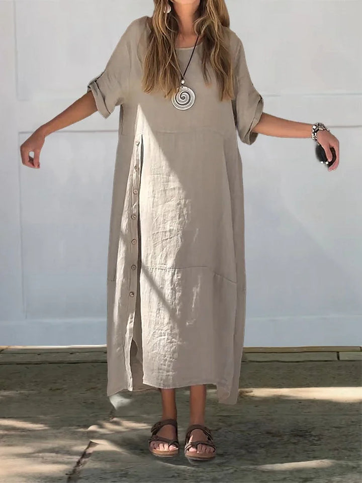 Dames casual midi blouse jurk met comfortabele pasvorm, ideaal voor dagelijks gebruik en een elegante uitstraling.
