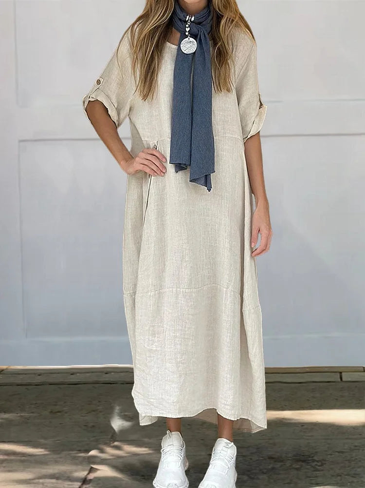 Zomerse damesjurk met losse pasvorm, casual midi blouse jurk, comfortabel en stijlvol voor elke vrouw.