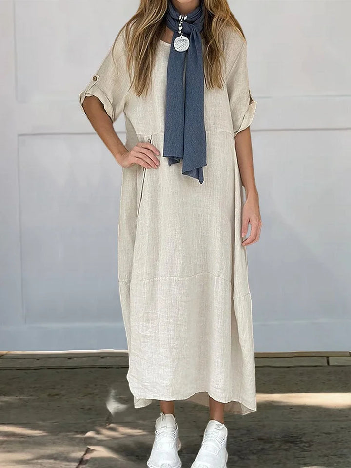 Zomerse damesjurk met losse pasvorm, casual midi blouse jurk, comfortabel en stijlvol voor elke vrouw.
