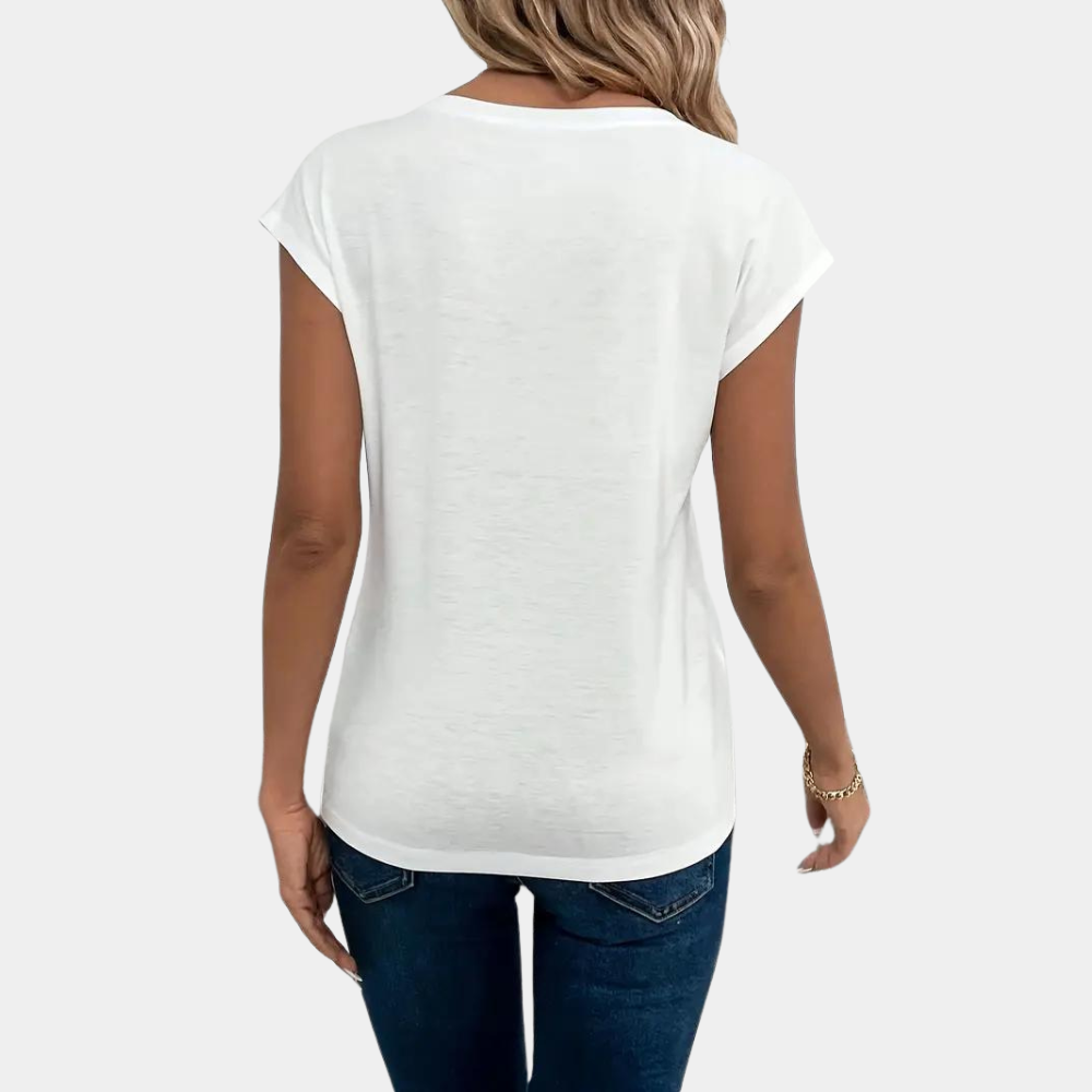 Dames casual wit T-shirt met V-hals, ideaal voor dagelijks comfort en een moeiteloos stijlvolle look.