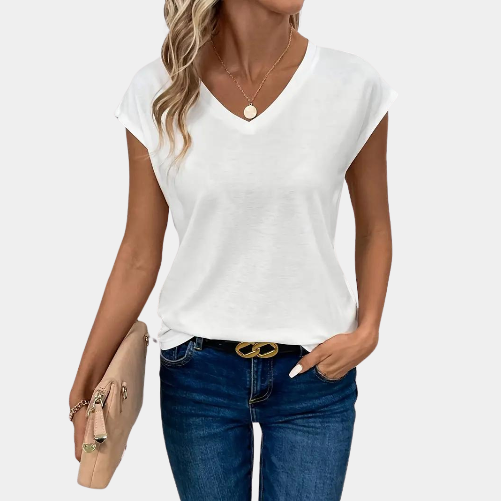 Stijlvol dames T-shirt met V-hals, perfect voor dagelijkse casual mode en ultiem comfort.