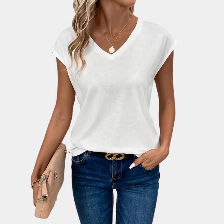Stijlvol dames T-shirt met V-hals, perfect voor dagelijkse casual mode en ultiem comfort.