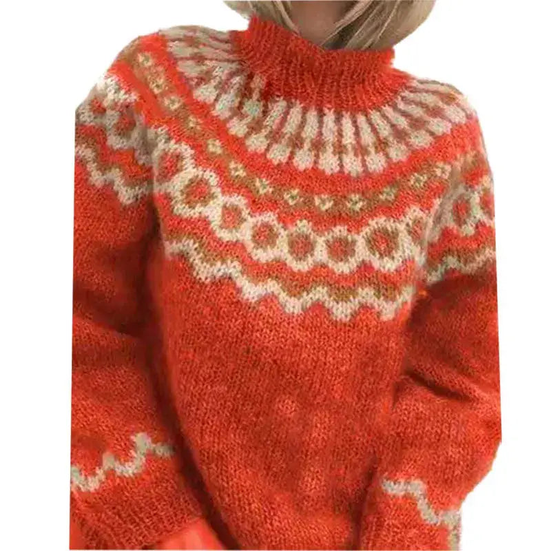 Klassieke dames coltrui met Noors patroon voor winterkleding. Deze warme en comfortabele trui is een must-have.