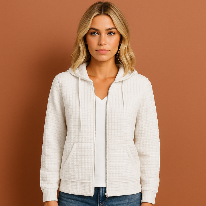 Warm dames sweatshirt met rits en capuchon, comfortabel voor koude herfst- en winterdagen.