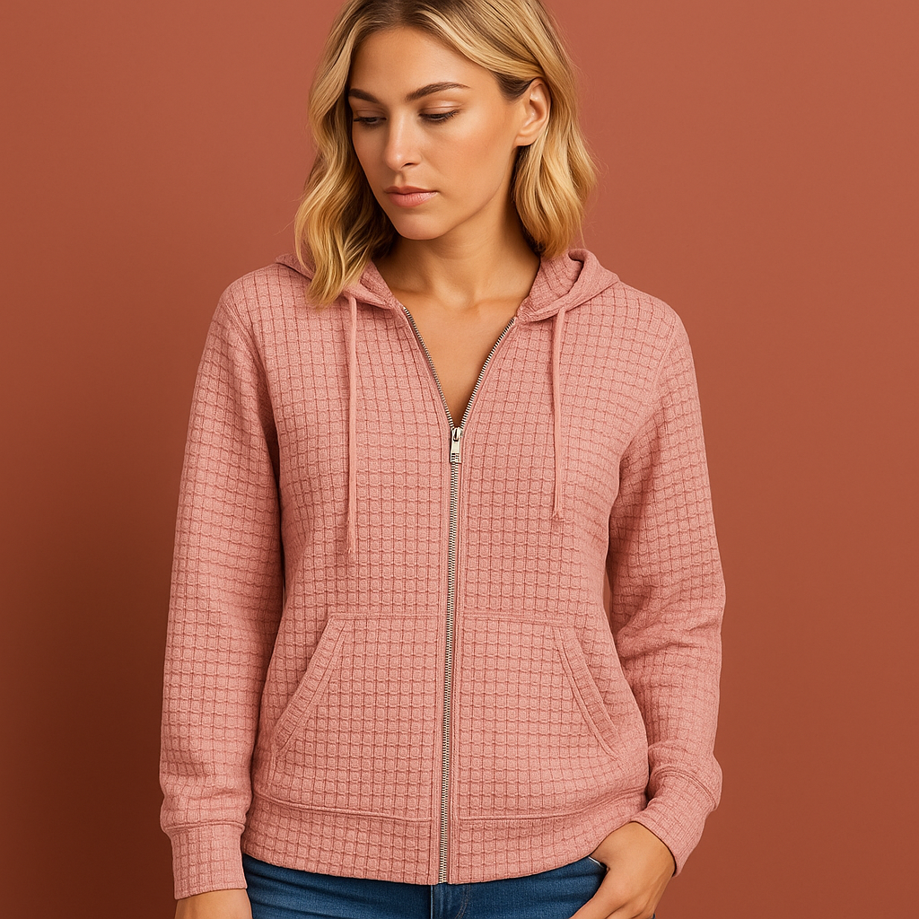 Modieus dames sweatshirt met rits en capuchon, comfortabel en casual voor de herfst en winter.