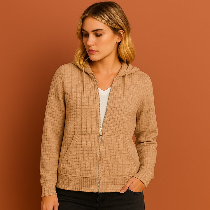 Zacht dames sweatshirt met rits en capuchon, ideaal voor comfortabele herfst- en winteroutfits.