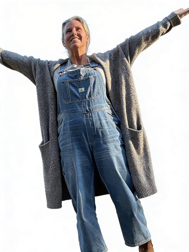 Dames comfortabele tuinbroek met rechte pijpen, casual denimlook voor vrouwen.