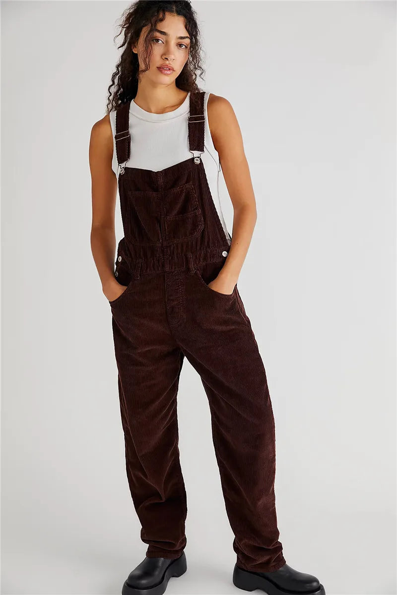 Dames corduroy tuinbroek met vintage denimlook, comfortabel en modieus voor casual outfits.