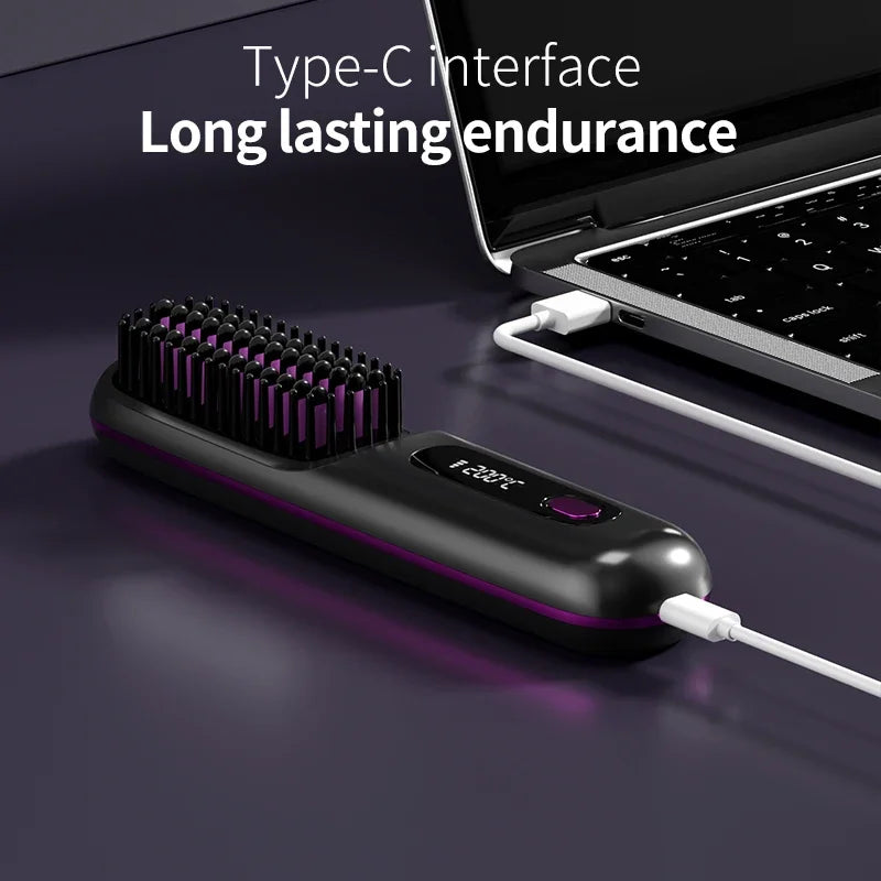Compacte draadloze haarstyler met keramische platen en ionen technologie, ideaal voor reizen.